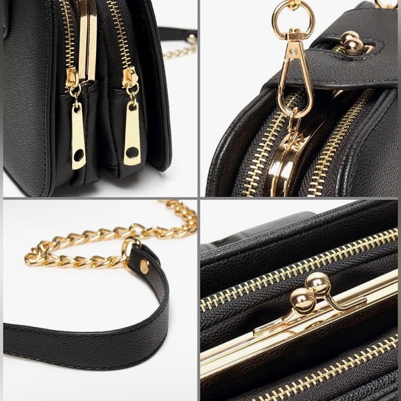 NWT Ladies Black PU Leather Shoulder Bag Evening Clutch Purse Cross - Picture 11 of 13